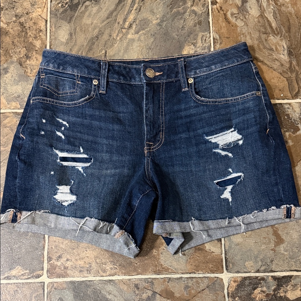 Maurices Dark Blue Distressed Jean Shorts